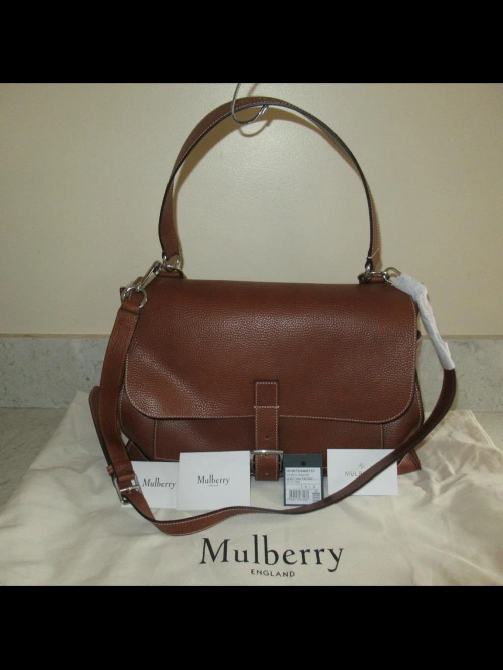 Mulberry Chestnut Leather Satchel with Adjustable Strap